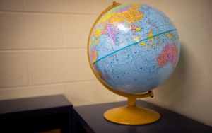  School globe of the world on desk. 